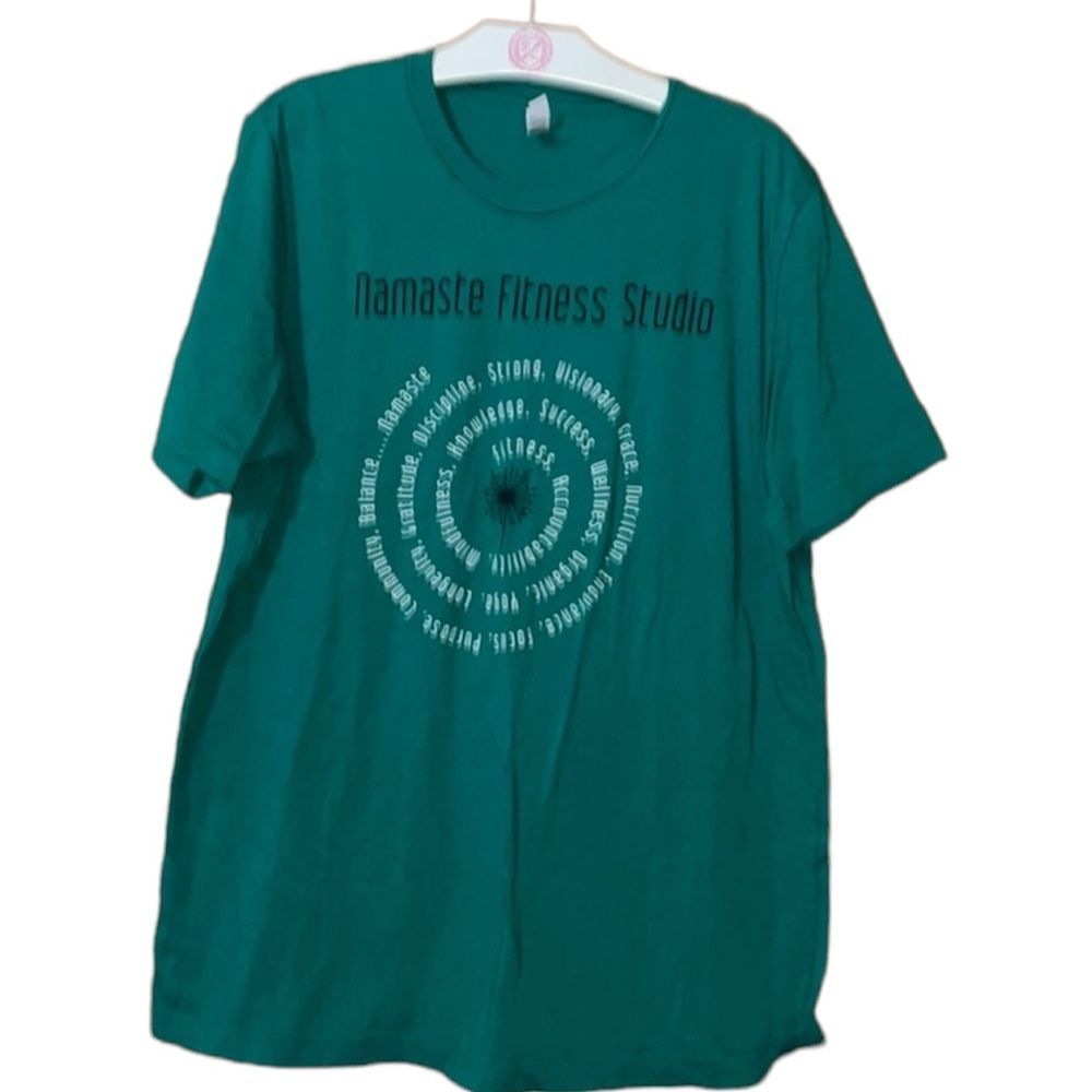 •BELLA CANVAS• YOGA NAMESTE FITNESS GREEN SHORT SLEEVD TEE IN SIZE LARGE NWOT